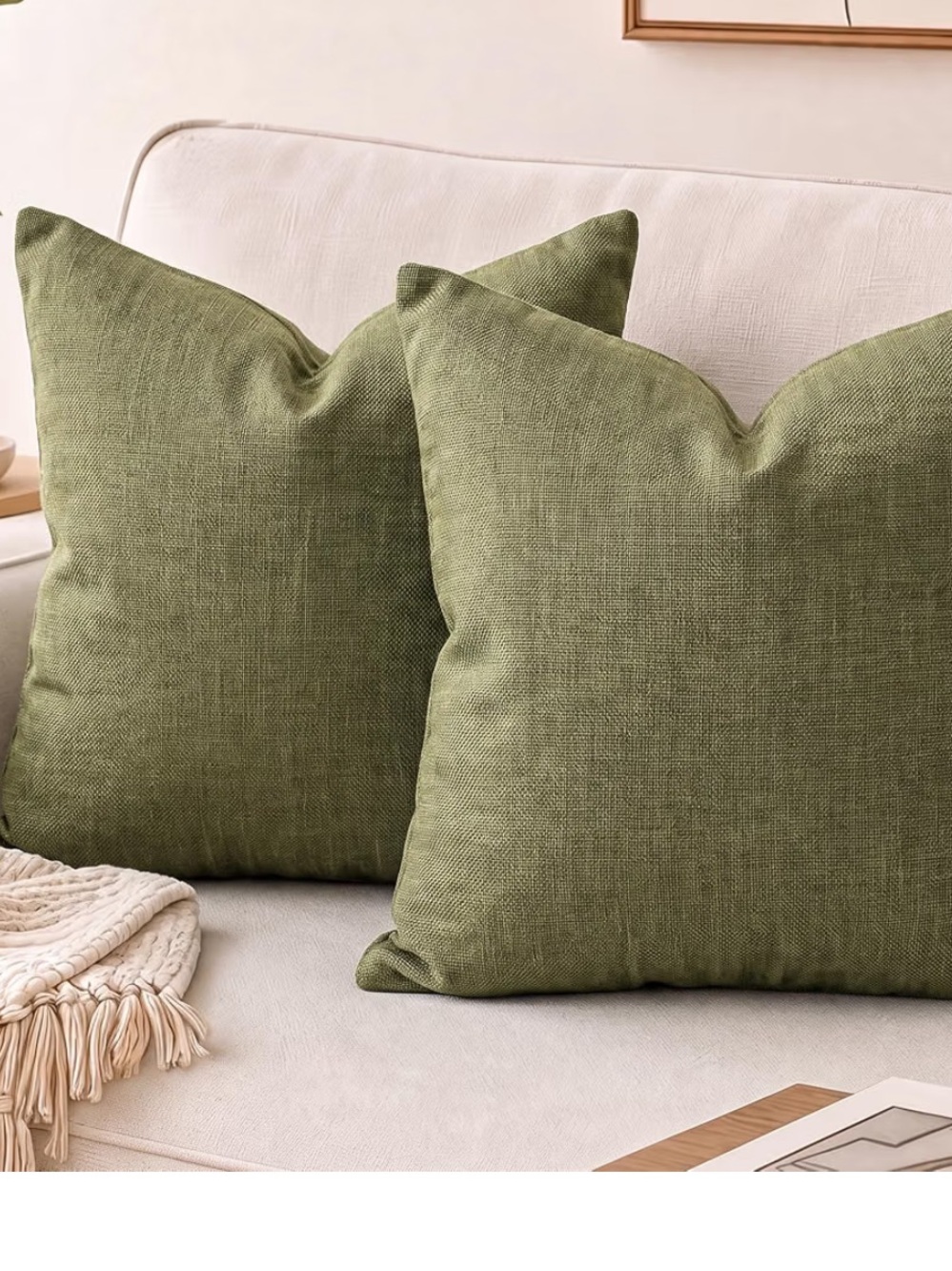 Olive Green Decorative Throw Pillow Covers Tweed set of 2 - 18”